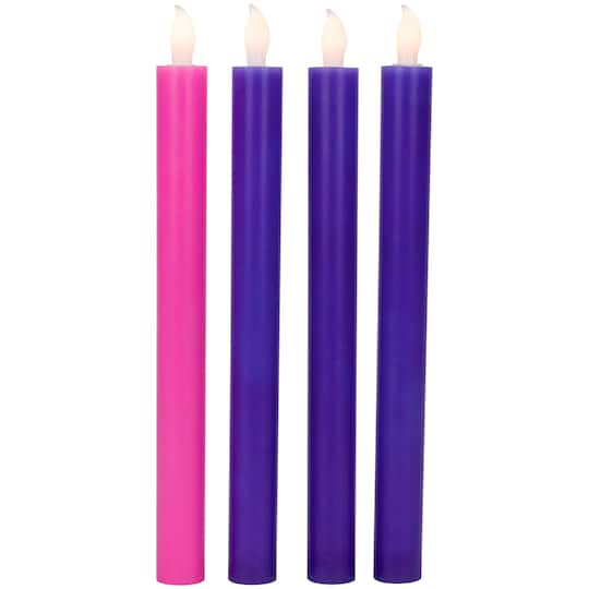Set of 4 Purple and Pink Flickering LED Christmas Advent Wax Taper Candles 9.5" By Northlight | Michaels®